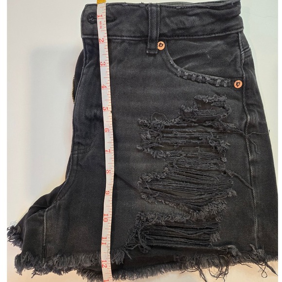 American Eagle Black Ripped Denim High Waisted Cutoff Shorts Size 2 - Picture 8 of 12